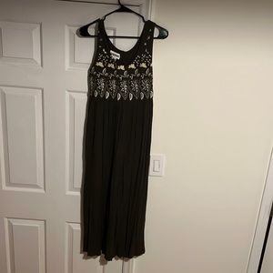 Long Green Dress with Floral Design